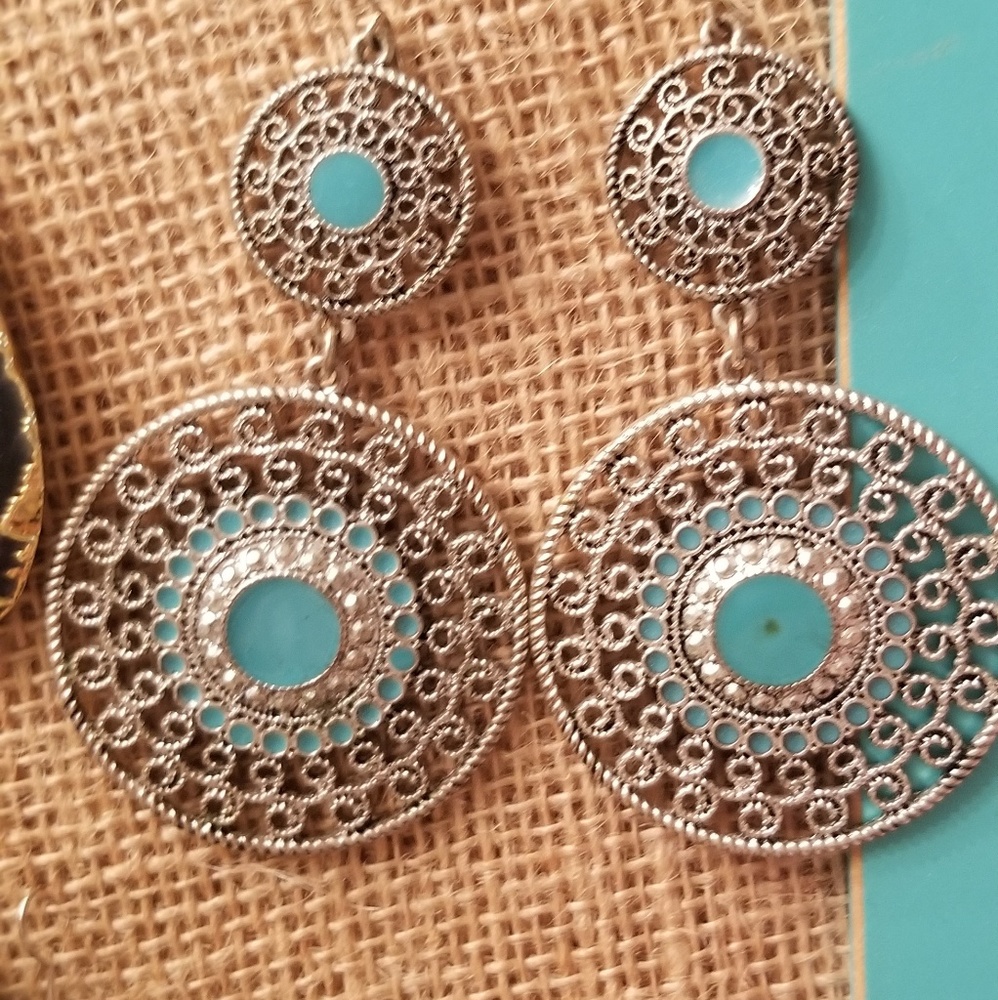 Silver+turquoise dangle gypsy earrings